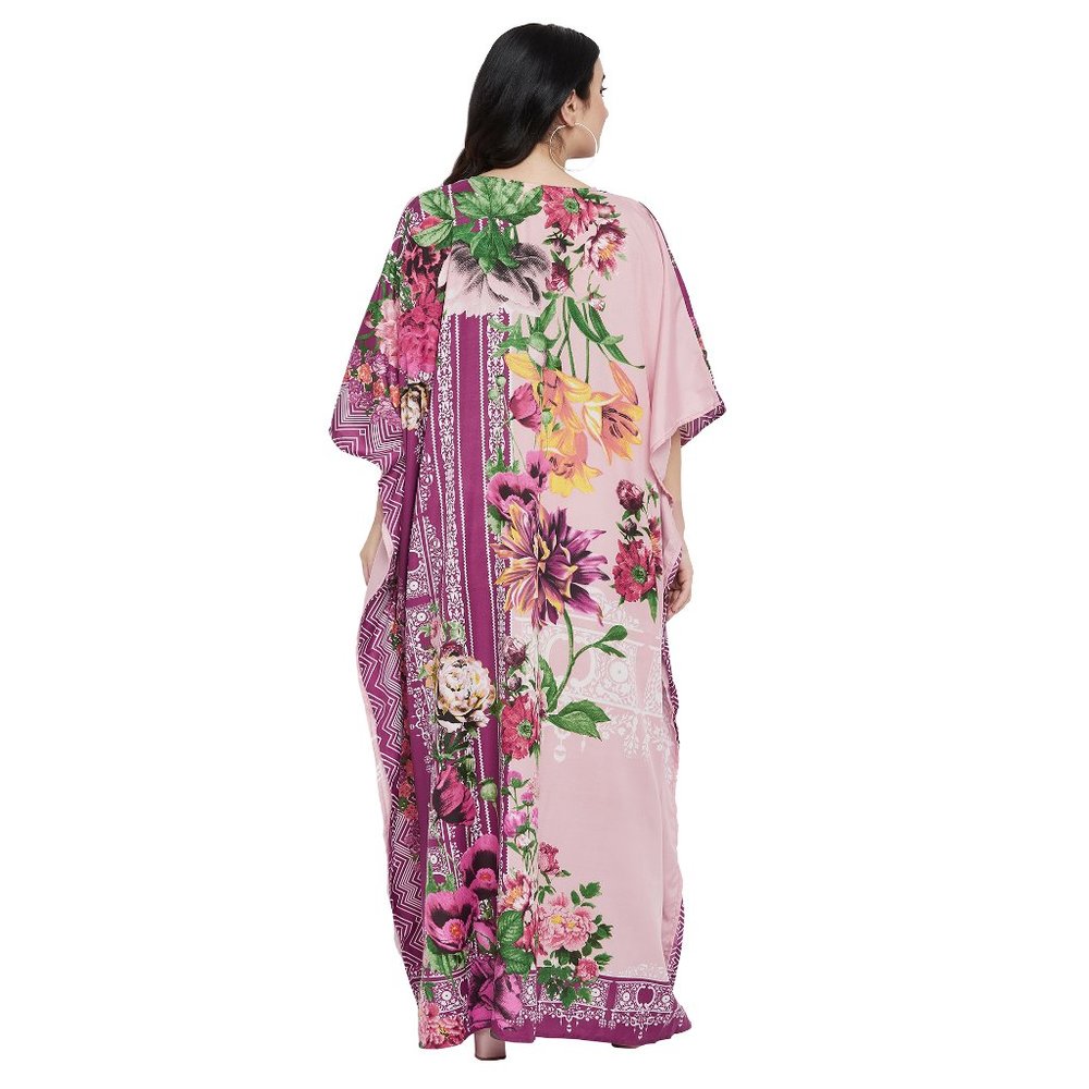 Gypsie Blu Kimono Sleeves Kaftan Pink Floral Print Polyester Comfy Streetwear - Picture 7 of 8